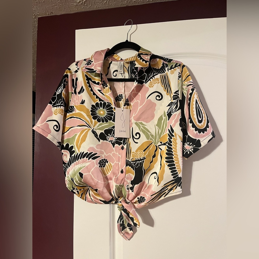 NWT. Joie Women's Floral Tie-Front Top - Multicolor - Picture 1 of 6